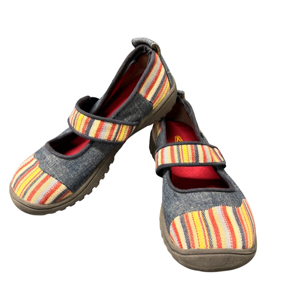 Keen Mary Jane Shoes Girls 2 Harvest Boho‎ Denim Multi Stripe Outdoor